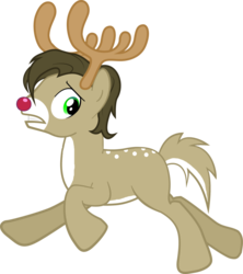 Size: 842x949 | Tagged: safe, artist:bronybyexception, deer, pony, reindeer, antlers, reindeer antlers, rudolph the red nosed reindeer, running away, vector