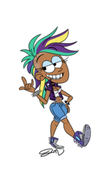 Size: 817x1317 | Tagged: safe, artist:jmdoodle, rarity, human, g4, alternate hairstyle, belly button, colored, converse, dark skin, humanized, legs, punk, raripunk, shoes, smiling