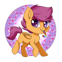 Size: 688x688 | Tagged: safe, artist:tokokami, scootaloo, pegasus, pony, g4, candy, candy cane, cute, cutealoo, female, filly, food, mouth hold, simple background, solo, transparent background