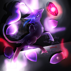 Size: 5800x5800 | Tagged: safe, artist:florarena-kitasatina/dragonborne fox, pony, absurd resolution, angry, augmented, bits (weapon), conjuring, crossover, dialogue, glowing eyes, glowing eyes of doom, horseshoes, leonine tail, magic surge, nanako (suguri), now you fucked up, pointing at you, ponified, shadow, signature, simple background, small mare, solo, the fourth wall cannot save you, watermark