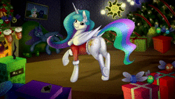 Size: 1920x1080 | Tagged: safe, artist:eqamrd, edit, princess celestia, princess luna, queen chrysalis, smooze, alicorn, parasprite, pony, g4, 60 fps, adorasexy, alicorn strength, animated, bedroom eyes, both cutie marks, bouncing, butt, celebration, christmas, christmas tree, clothes, cute, cutelestia, dancing, decoration, dock, drunk, featureless crotch, female, fireplace, glare, holiday, horn, horn impalement, lidded eyes, looking at you, looking back, looking back at you, lunabetes, majestic as fuck, mare, meme, missing accessory, music, party hard, pekaface, plot, praise the sun, present, prone, raised hoof, raised leg, royal sisters, screen shake, sexy, shaking, sound, stomping, sunbutt, tree, unamused, underhoof, wall of tags, wavy mouth, webm