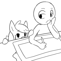 Size: 500x500 | Tagged: safe, artist:arkiiwarki, oc, pony, bored, drawing, lineart, looking at each other, stylus