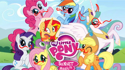 Size: 627x352 | Tagged: safe, artist:sunsetshimmerreallyhatesyou, applejack, fluttershy, pinkie pie, princess celestia, rainbow dash, rarity, spike, sunset shimmer, pony, unicorn, g4, my little pony logo, tumblr