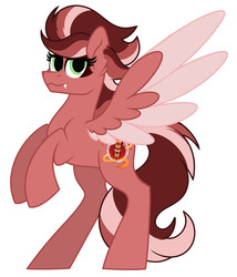 Size: 2173x2539 | Tagged: safe, artist:missbramblemele, pegasus, pony, fangs, female, high res, mare, offspring, parent:spitfire, pc:fox trot, simple background, solo, two toned wings, white background