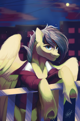 Size: 2193x3327 | Tagged: safe, artist:orfartina, oc, oc only, oc:evergreen feathersong, pegasus, pony, clothes, commission, digital art, female, high res, mare, smiling, solo
