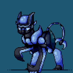 Size: 540x540 | Tagged: safe, artist:stockingshot56, oc, oc only, pony, animated, armor, behaving like a cat, claws, gif, loop, pixel art, solo