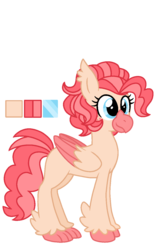 Size: 800x1280 | Tagged: safe, artist:sandwichbuns, oc, oc only, oc:spongecake, classical hippogriff, hippalectryon, hippogriff, female, magical lesbian spawn, offspring, parent:pinkie pie, parent:princess skystar, parents:skypie, reference sheet, simple background, solo, transparent background