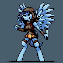 Size: 540x540 | Tagged: safe, artist:stockingshot56, oc, oc only, pegasus, anthro, unguligrade anthro, animated, clothes, dagger, fantasy class, female, gif, idle, idle animation, loop, pixel art, rogue, solo, spread wings, weapon, wings