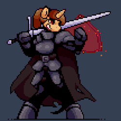 Size: 540x540 | Tagged: safe, artist:stockingshot56, oc, oc only, oc:katya ironstead, pony, unicorn, animated, armor, cape, clothes, gif, idle animation, loop, magic, pixel art, shield, solo, sword, weapon