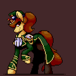 Size: 540x540 | Tagged: safe, artist:stockingshot56, oc, oc only, oc:katya ironstead, pony, animated, clothes, gif, idle animation, loop, pixel art, solo, sword, weapon