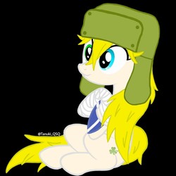 Size: 1280x1280 | Tagged: safe, artist:kobato98, oc, oc only, oc:klever, earth pony, pony, bandage, black background, crossed arms, female, hat, heterochromia, nose wrinkle, ponified, scrunchy face, simple background, solo, ushanka, vector