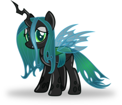 Size: 1600x1379 | Tagged: safe, artist:cyberapple456, queen chrysalis, oc, oc only, oc:feather touch, pony, g4, clothes, cosplay, costume, fangs, female, latex, latex suit, nervous smile, nightmare night, pegasus oc, rubber, rubber suit, shadow, shiny, simple background, solo, transparent background, vector