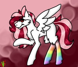 Size: 964x825 | Tagged: safe, artist:hell scratch, oc, oc only, oc:toricelli, pony, clothes, rainbow socks, simple background, socks, solo, striped socks