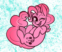 Size: 572x483 | Tagged: safe, artist:ponycide, pinkie pie, earth pony, pony, g4, blushing, cute, female, limited palette, one eye closed, open mouth, solo, wink