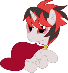 Size: 4548x4889 | Tagged: safe, artist:cyanlightning, oc, oc only, oc:zaknel, pony, unicorn, 2019 community collab, derpibooru community collaboration, .svg available, absurd resolution, cape, chest fluff, clothes, ear fluff, male, red sclera, simple background, sitting, solo, stallion, transparent background, vector