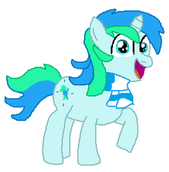 Size: 293x296 | Tagged: safe, artist:theinflater19, oc, oc:cyan lightning, pony, unicorn, series:cyan lighting inflation, clothes, colt, foal, horn, male, scarf, simple background, white background