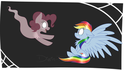 Size: 1280x715 | Tagged: safe, artist:dippin-dott, pinkie pie, rainbow dash, earth pony, ghost, pegasus, pony, g4, black background, crying, female, looking at each other, scared, simple background, spider web, spooky, spread wings, wings