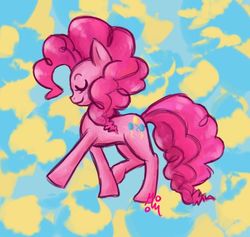 Size: 560x531 | Tagged: source needed, safe, artist:momothewise, pinkie pie, earth pony, pony, g4, eyes closed, female, profile, signature, solo