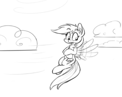 Size: 779x617 | Tagged: safe, artist:firenhooves, rainbow dash, pony, g4, cloud, female, flying, lineart, solo, wind