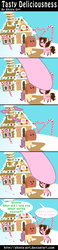 Size: 1175x5106 | Tagged: safe, artist:shinta-girl, oc, oc only, oc:paper bag, oc:shinta pony, earth pony, pegasus, pony, candy, candy cane, comic, couple, dialogue, eaten, food, funny, gingerbread house, paper bag