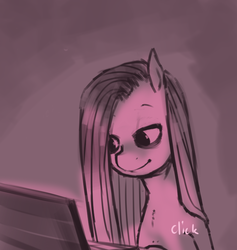 Size: 661x698 | Tagged: source needed, safe, pinkie pie, earth pony, pony, g4, click, computer, female, laptop computer, mare, pinkamena diane pie, smiling, solo, text