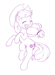 Size: 930x1280 | Tagged: safe, artist:dstears, applejack, earth pony, pony, g4, cowboy hat, cute, dancing, eyes closed, female, happy, hat, jackabetes, mare, monochrome, open mouth, purple, rearing, simple background, solo, white background