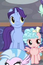 Size: 193x293 | Tagged: safe, screencap, cozy glow, november rain, silverstream, pegasus, pony, unicorn, a matter of principals, g4, cropped, female, filly, friendship student, male, offscreen character, smiling