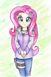 Size: 800x1202 | Tagged: safe, artist:astevenamedwolf, fluttershy, equestria girls, g4, clothes, cosplay, costume, cute, female, hyuuga hinata, naruto, shyabetes, smiling, solo, traditional art