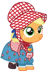 Size: 824x1200 | Tagged: safe, artist:cloudy glow, applejack, earth pony, pony, g4, american girls, bonnet, clothes, cute, female, filly, filly applejack, jackabetes, simple background, solo, transparent background, younger