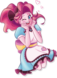 Size: 1416x1917 | Tagged: safe, artist:mandy1412, pinkie pie, coinky-dink world, eqg summertime shorts, equestria girls, g4, blushing, clothes, cute, diapinkes, dress, female, one eye closed, server pinkie pie, simple background, solo, transparent background, waitress, wink