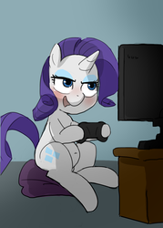 Size: 1000x1400 | Tagged: safe, artist:baigak, rarity, pony, unicorn, g4, female, mare, nintendo, nintendo switch, open mouth, solo, television