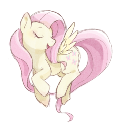 Size: 454x470 | Tagged: safe, artist:sa-eku, fluttershy, pegasus, pony, g4, eyes closed, female, mare, open mouth, simple background, smiling, solo, spread wings, turned head, white background, wings