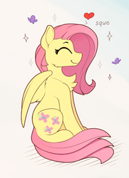 Size: 895x1235 | Tagged: safe, artist:yakovlev-vad, fluttershy, pegasus, pony, g4, chest fluff, cropped, cute, eyes closed, female, heart, mare, profile, shyabetes, simple background, smiling, solo, squee