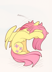 Size: 895x1235 | Tagged: safe, artist:yakovlev-vad, fluttershy, pegasus, pony, g4, behaving like a cat, chest fluff, cute, female, grooming, mare, shyabetes, simple background, slender, smiling, solo, thin, tongue out