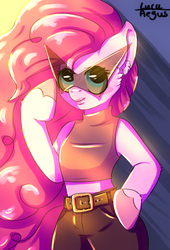 Size: 1700x2500 | Tagged: safe, artist:lucaaegus, pinkie pie, earth pony, anthro, g4, arm hooves, bipedal, sunglasses