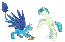 Size: 900x587 | Tagged: safe, artist:skel0s_, artist:skel0sbadlands, gallus, sandbar, earth pony, griffon, pony, g4, male, simple background, stallion, white background