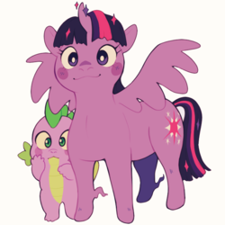 Size: 666x666 | Tagged: safe, artist:digitalsnail, spike, twilight sparkle, alicorn, dragon, pony, g4, cute, female, male, mare, simple background, smiling, spread wings, twiabetes, twilight sparkle (alicorn), white background, wings