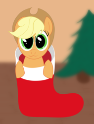 Size: 1560x2048 | Tagged: safe, artist:ragmo, applejack, earth pony, pony, g4, :3, boot, christmas, christmas tree, closed mouth, female, hat, holiday, mare, solo, tree