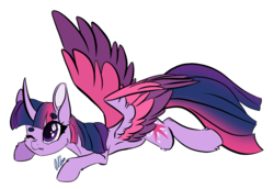 Size: 2722x1871 | Tagged: safe, artist:donnie-moon, twilight sparkle, alicorn, pony, g4, :t, beanbrows, cheek fluff, colored wings, colored wingtips, curved horn, cute, ear fluff, eyebrows, female, frown, horn, leg fluff, mare, prone, scrunchy face, simple background, solo, spread wings, transparent background, twiabetes, twilight sparkle (alicorn), wavy mouth, wings