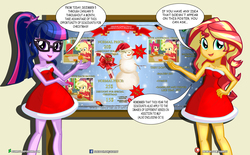 Size: 5000x3090 | Tagged: safe, artist:dieart77, sci-twi, sunset shimmer, twilight sparkle, equestria girls, g4, christmas, commission info, holiday