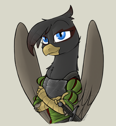 Size: 697x756 | Tagged: safe, artist:sinrar, oc, oc only, griffon, armor, clothes, simple background, solo, sword, weapon