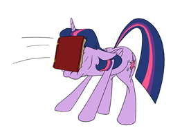 Size: 1280x969 | Tagged: safe, artist:anontheanon, twilight sparkle, alicorn, pony, g4, book, female, simple background, slapstick, solo, twilight sparkle (alicorn), white background