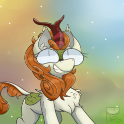 Size: 3840x3840 | Tagged: safe, artist:difis, autumn blaze, kirin, pony, g4, sounds of silence, chest fluff, digital art, female, happy, high res, mare, signature, smiling, solo, watermark, wide eyes, ych result