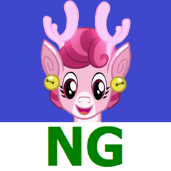 Size: 490x490 | Tagged: safe, edit, edited screencap, screencap, bori the reindeer, deer, pony, reindeer, derpibooru, g4, my little pony best gift ever, boring, cropped, female, head only, meta, ng, not good, simple background, solo, spoilered image joke