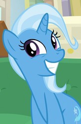 Size: 703x1069 | Tagged: safe, screencap, trixie, pony, unicorn, g4, road to friendship, cropped, cute, diatrixes, female, grin, mare, sitting, smiling, solo
