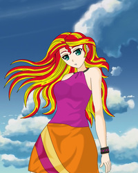 Size: 792x992 | Tagged: safe, artist:anonix123, sunset shimmer, equestria girls, g4, clothes, female, human coloration, skirt, solo, wind, windswept hair