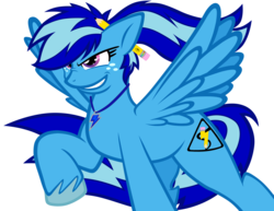 Size: 3895x3000 | Tagged: safe, artist:jdrizzle, artist:petanoprime, oc, oc only, oc:electric sketch, pegasus, pony, female, high res, jewelry, mare, necklace, pencil, ponytail, raised hoof, simple background, solo, spread wings, transparent background, unshorn fetlocks, wings