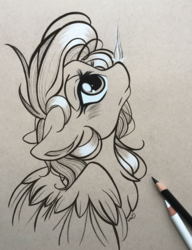Size: 2918x3791 | Tagged: safe, artist:emberslament, rainbow dash, pegasus, pony, g4, blushing, colored pencil drawing, colored pencils, cute, female, grayscale, high res, looking up, mare, monochrome, photo, rain, sketch, solo, traditional art