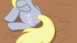 Size: 1920x1080 | Tagged: safe, screencap, derpy hooves, pegasus, pony, g4, the last roundup, bubble butt, butt, close-up, female, iron plot, mare, plot, property damage, sitting, solo