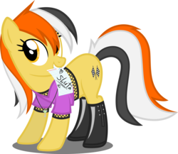 Size: 4019x3496 | Tagged: safe, artist:tsabak, oc, oc only, oc:checker, earth pony, pony, boots, clothes, female, fishnet clothing, jewelry, mare, mouth hold, necklace, note, shirt, shoes, simple background, slut, solo, transparent background, vector